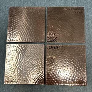 At Home Hammered Bronze Square Coaster Set 4pc Made in India Handcrafted Texture